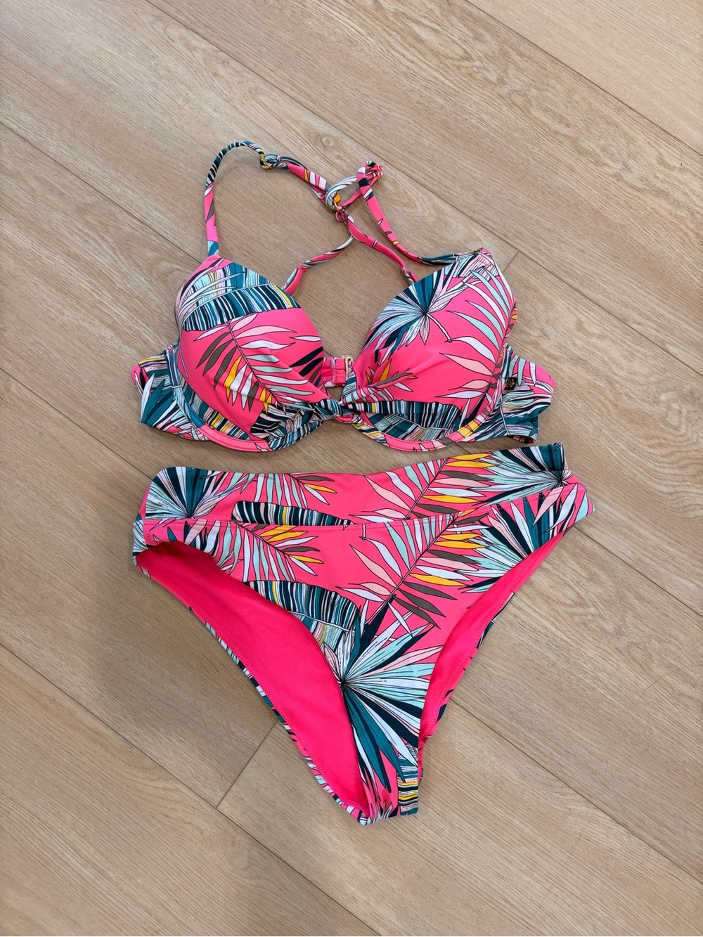 La SENZA Pink Tropical Leaf Print Bikini Set